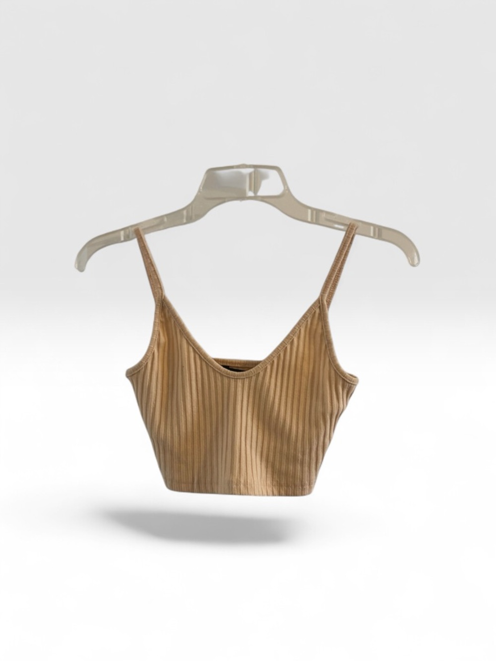 SHEIN Ribbed V-Neck Cropped Camisole - Tan